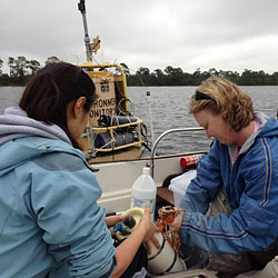 Sylvia Lee and Emily Nodine sampling at Lake Annie